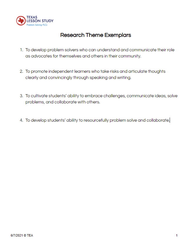 image of Research Theme Exemplars document