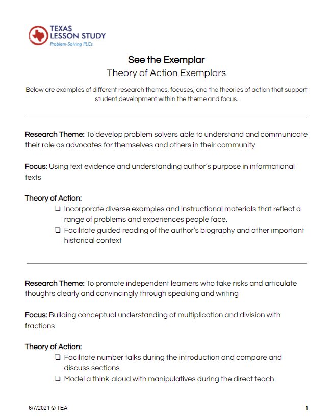 image of Theory of Action Exemplars document