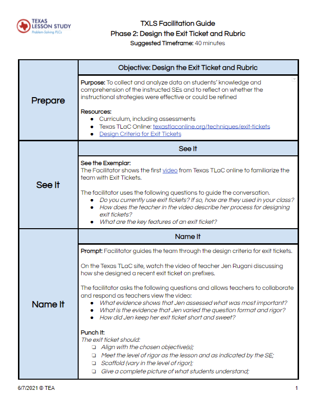 image of Exit Ticket Facilitation Guide document