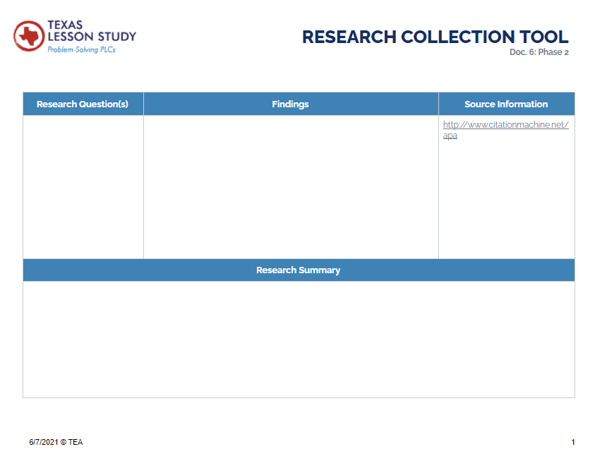 image of Research Collection Tool document