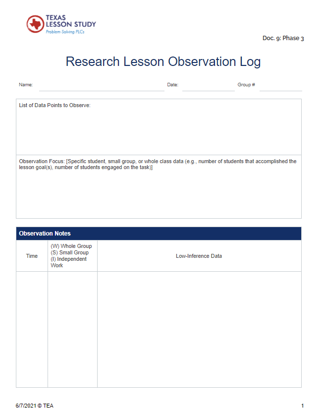 image of Observation Log Template document